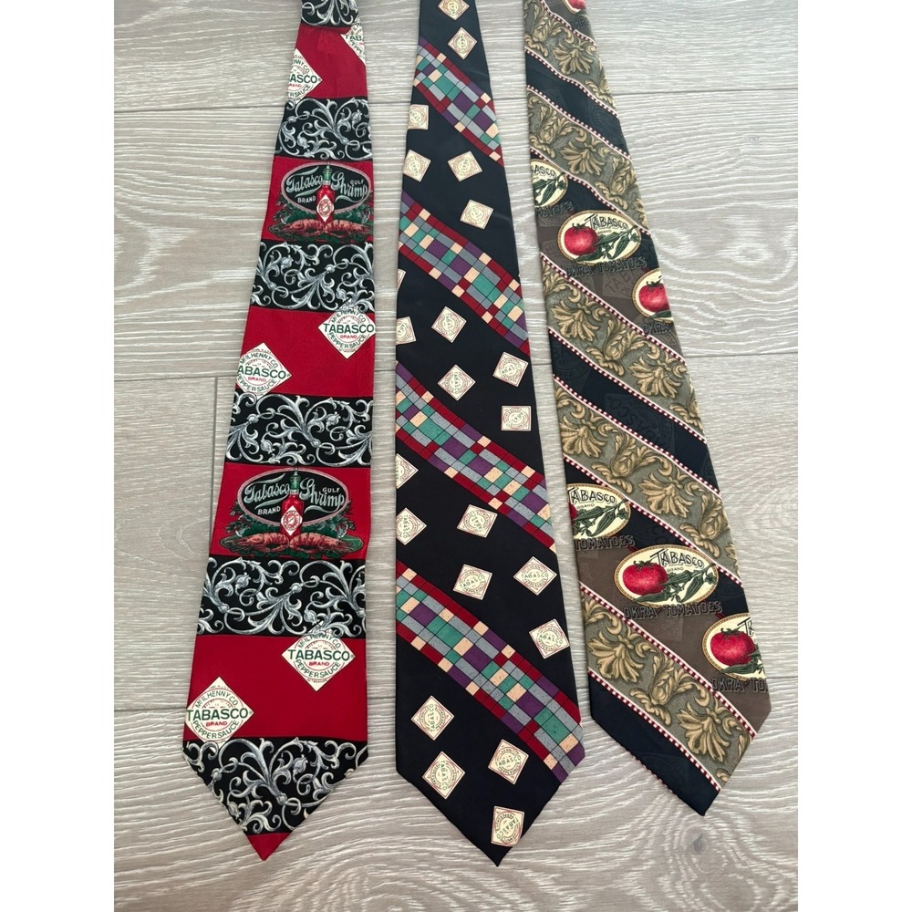 VTG Tabasco Mens Multicolor‎ Geometric USA Made Novelty Silk Neckties Lot Of 3